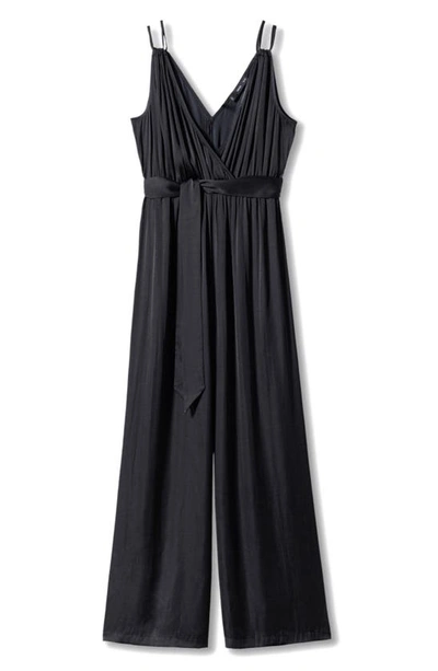 Shop Mango Pleated Satin Wide Leg Jumpsuit In Black