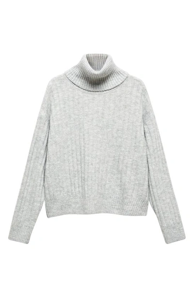 Shop Mango Rib Turtleneck Sweater In Light Heather Grey