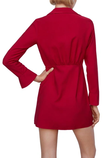Shop Mango Knot Detail Long Sleeve Mini Shirtdress In Red
