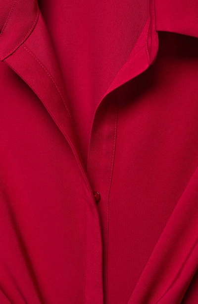 Shop Mango Knot Detail Long Sleeve Mini Shirtdress In Red