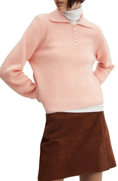 Shop Mango Rib Polo Sweater In Pastel Pink