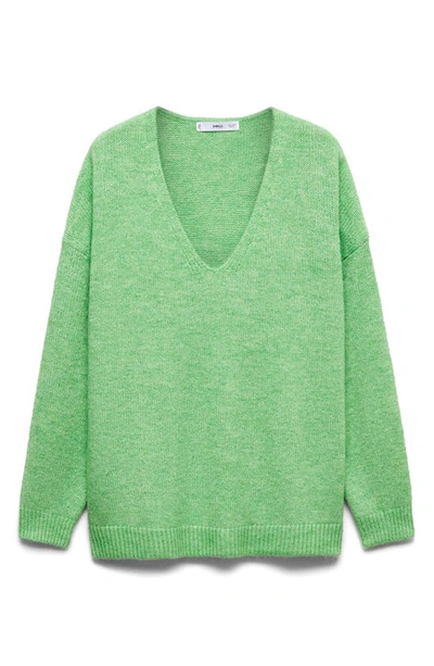 Shop Mango Oversize V-neck Sweater In Pastel Green