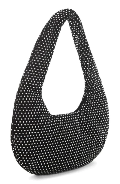 Shop Mango Crystal Embellished Velvet Hobo Bag In Black