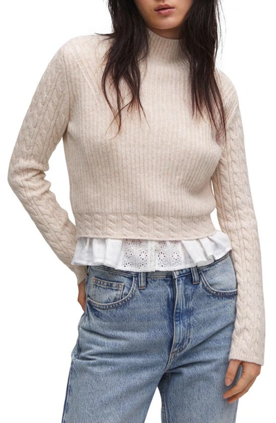 Mango Mixed Stitch Crop Mock Neck Sweater In Pastel Pink