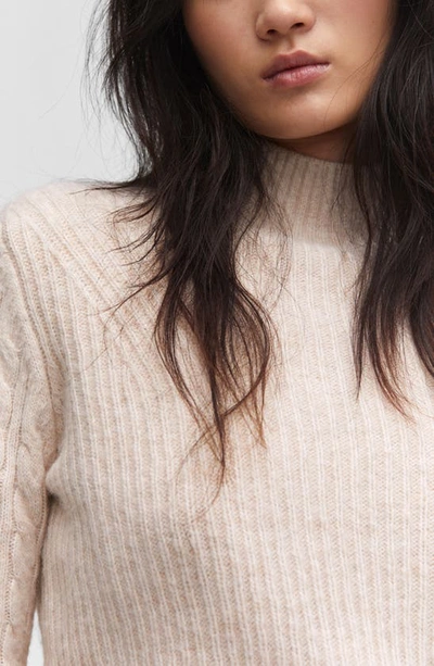 Mango Mixed Stitch Crop Mock Neck Sweater In Pastel Pink