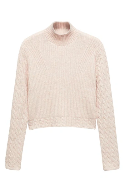 Mango Mixed Stitch Crop Mock Neck Sweater In Pastel Pink