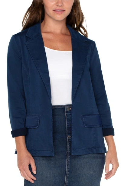 Shop Liverpool Los Angeles Fitted Open Front Twill Blazer In Indigo Dusk