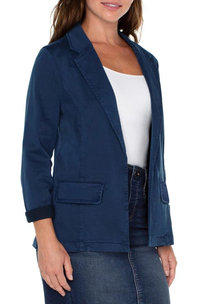Shop Liverpool Los Angeles Fitted Open Front Twill Blazer In Indigo Dusk