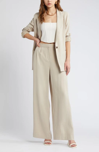 Open Edit Relaxed Fit Blazer In Tan Oxford