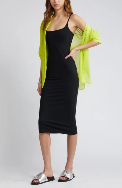 Open Edit Smooth Edit Strappy Midi Slipdress In Black
