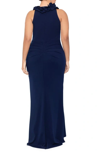 Xscape Plus Size Ruffled Gown In Navy