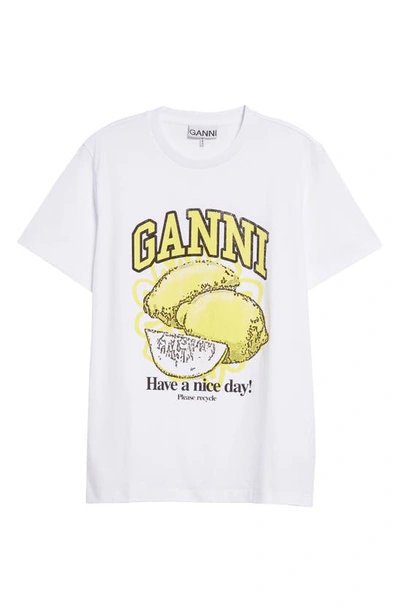 Shop Ganni Lemon Relaxed Organic Cotton T-shirt In Bright White