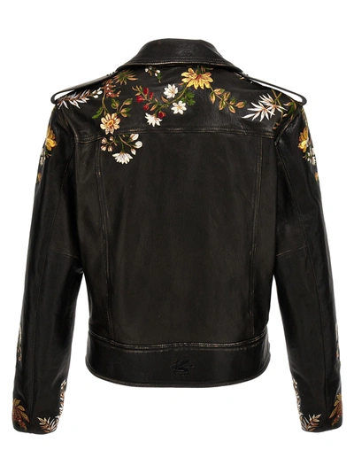 Shop Etro Nail Floral Embroidery Casual Jackets, Parka Black