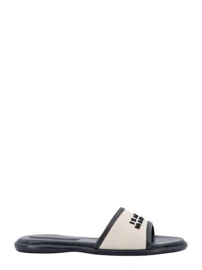 Shop Isabel Marant Canvas Sandals With Embosswd Logo Embroidery