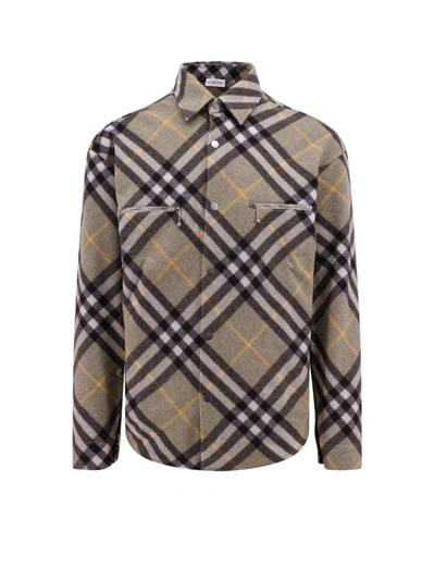 Shop Burberry Wool Blend Shirt With  Check Motif