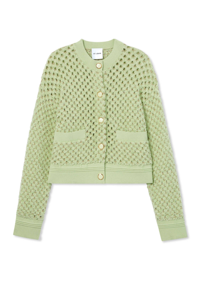 Shop St John Sparkle Crochet Knit Jacket In Pale Lime