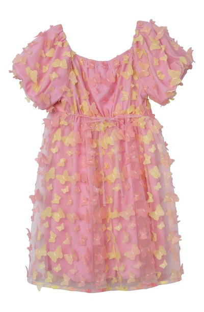 Shop Speechless Kids' 3d Butterfly Puff Sleeve Dress In Pink/ Yellow Jm