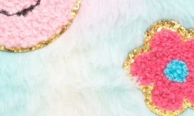 Shop Hot Focus Kids' Groovy Flowery Smiley Faux Fur Crossbody In Pink Multi
