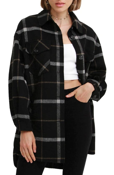 Belle & Bloom Rivers Edge Oversize Plaid Wool Blend Shacket In Black Plaid