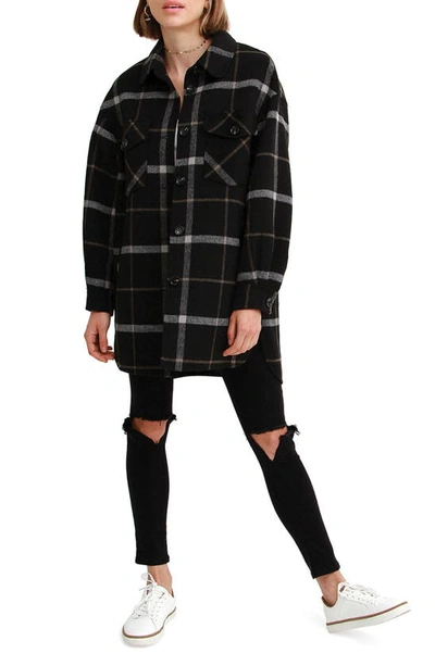 Belle & Bloom Rivers Edge Oversize Plaid Wool Blend Shacket In Black Plaid