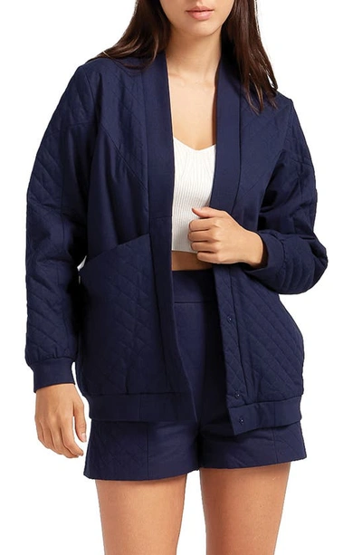 Shop Belle & Bloom Belle And Bloom Over It Cotton Quilted Bomber Jacket In Navy
