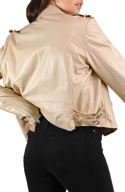 Belle & Bloom Just Friends Leather Crop Moto Jacket In Sand