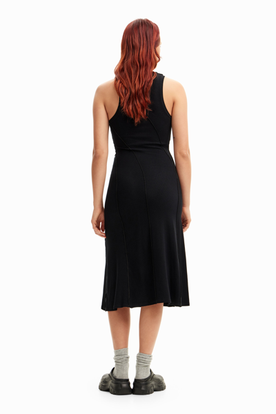 Desigual Ribbed Patchwork Midi Dress In Black