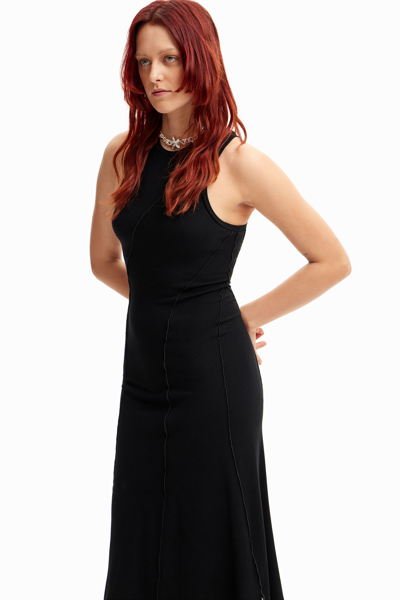 Desigual Ribbed Patchwork Midi Dress In Black