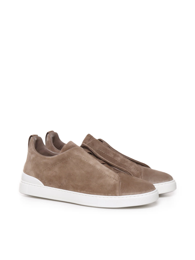 Shop Zegna Triple Stitch Sneakers In Brown