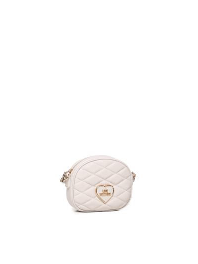 Shop Love Moschino Logo Lettering Quilted Shoulder Bag In Ivory