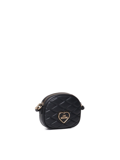 Shop Love Moschino Logo Lettering Quilted Shoulder Bag In Black