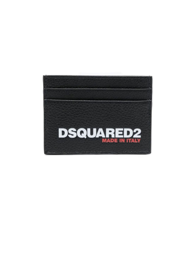 Shop Dsquared2 Black Hammered Leather Card Holder In Nero