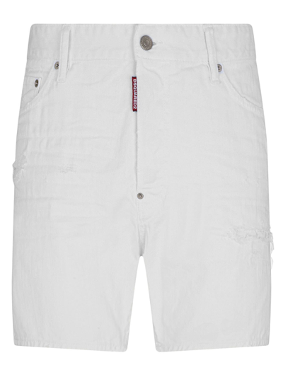 Shop Dsquared2 White Bull Denim Shorts In Bianco