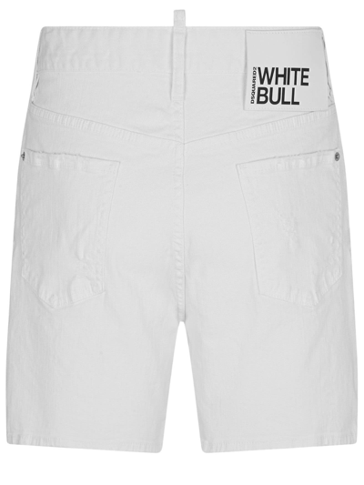 Shop Dsquared2 White Bull Denim Shorts In Bianco