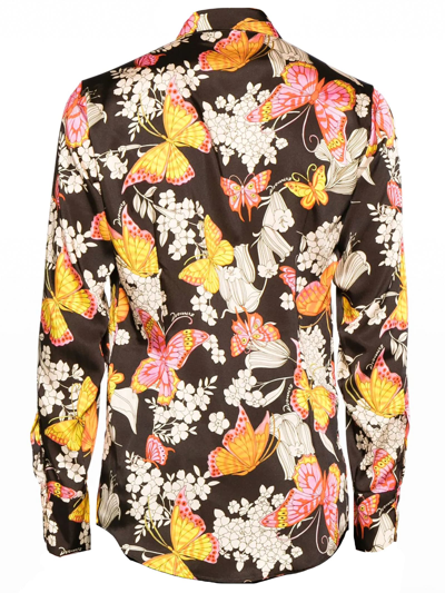 Shop Dsquared2 Butterfly-print Satin Shirt In Marrone