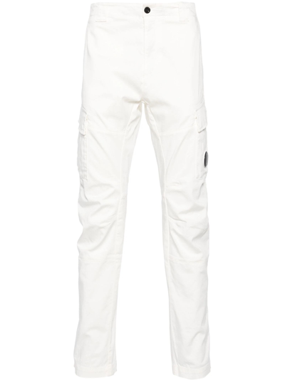 Shop C.p. Company White Stretch-cotton Cargo Trousers In Bianco
