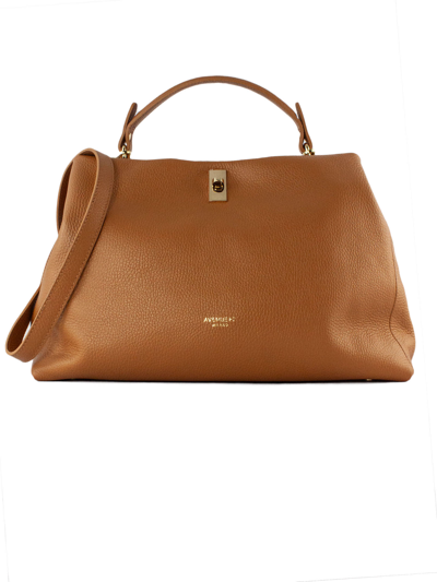 Shop Avenue 67 Brown Grained Soft Leather Bag In Marrone