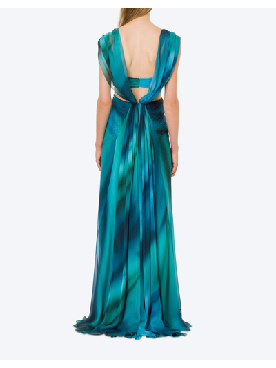 Shop Alberta Ferretti Turquoise Silk Chiffon Long Dress In Blu