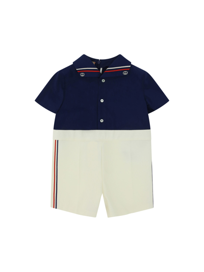 Shop Gucci Baby Sleepsuit In Urban Blue