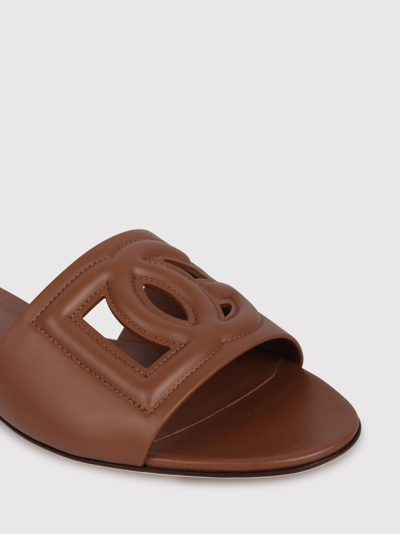 Shop Dolce & Gabbana Leather Sliders With Logo Dg