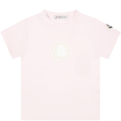 Shop Moncler Pink T-shirt For Baby Girl With Logo