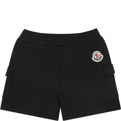 Moncler Black Sports Shorts For Baby Boy In Black