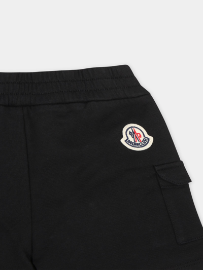 Moncler Black Sports Shorts For Baby Boy In Black