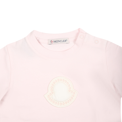 Shop Moncler Pink T-shirt For Baby Girl With Logo