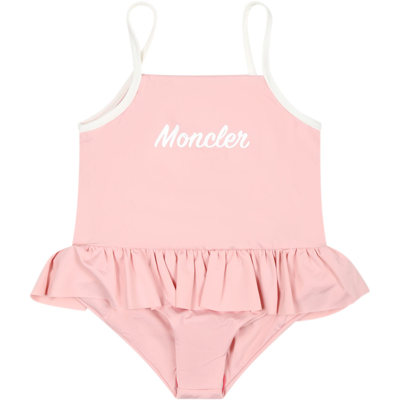 Shop Moncler Pink One-piece Swimsuit For Baby Girl With Logo