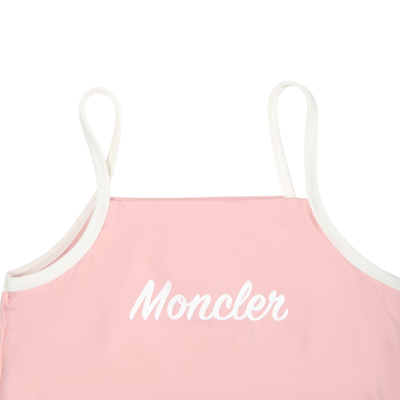 Shop Moncler Pink One-piece Swimsuit For Baby Girl With Logo