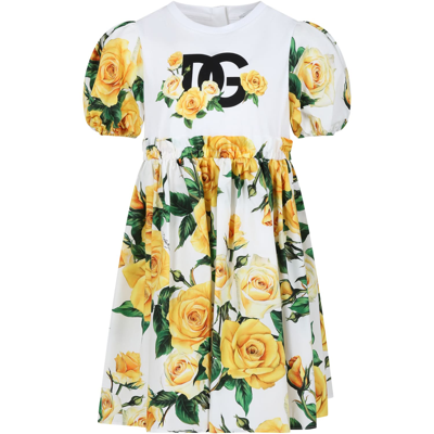 Shop Dolce & Gabbana White Elegant Dress For Girl With Flowering Pattern