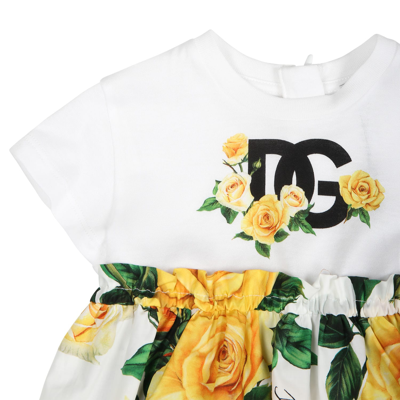 Shop Dolce & Gabbana White Casual Dress For Baby Girl With Flowering Pattern