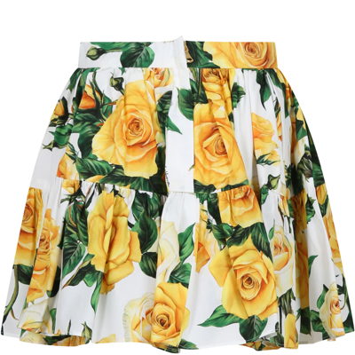 Shop Dolce & Gabbana White Elegant Skirt For Girl With Flowering Pattern