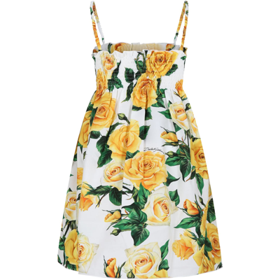 Shop Dolce & Gabbana White Casual Dress For Girl With Flowering Pattern
